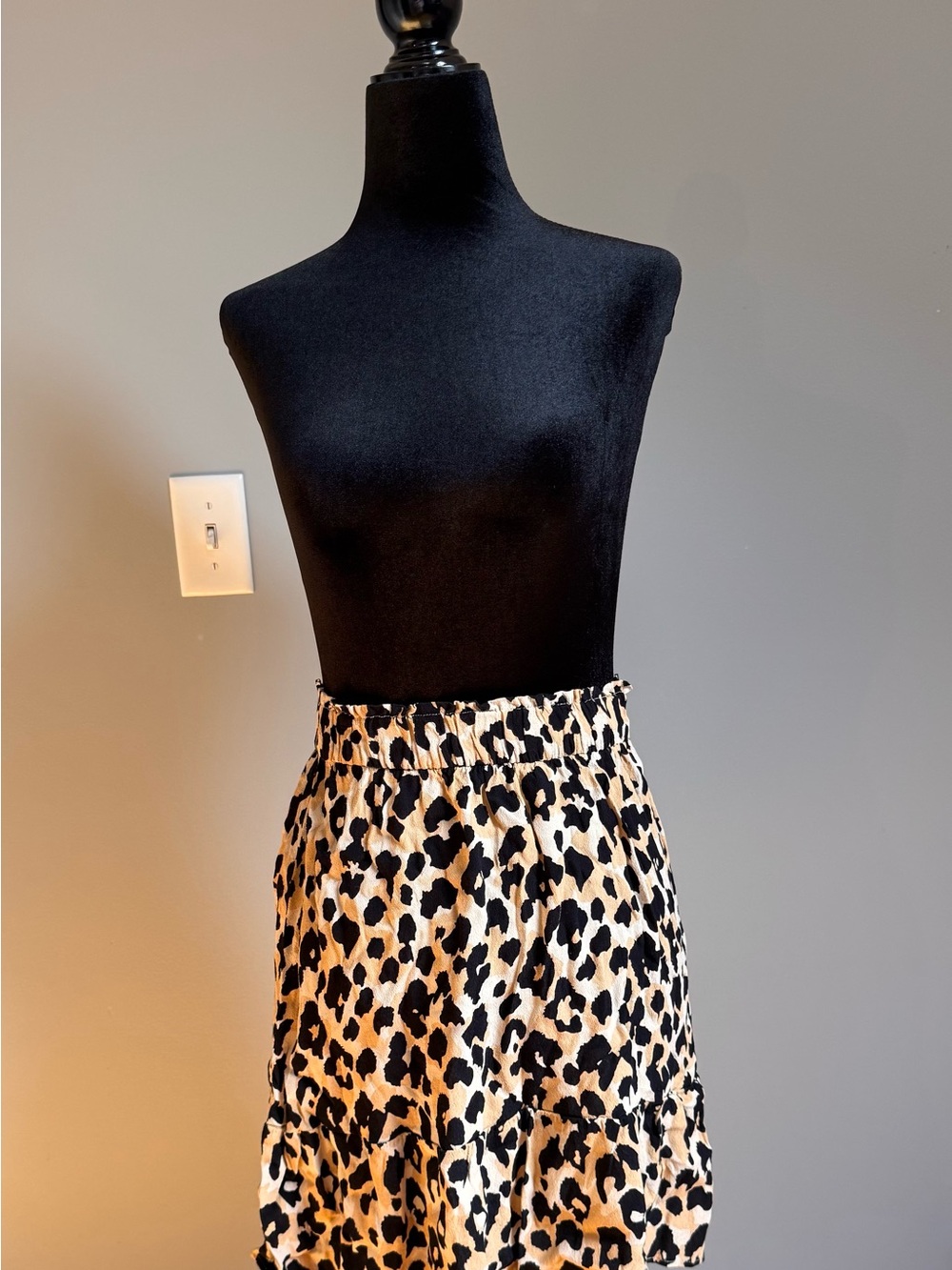 LOFT Leopard Print Midi Skirt in Black and Cream
